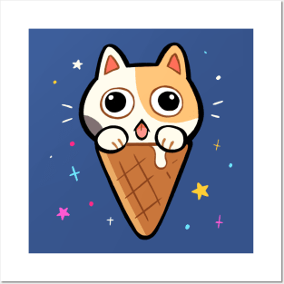 Cat ice cream Posters and Art